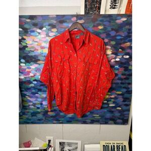 Vintage Lizwear Red Novelty Print Button Down Shirt Men's Medium Hunter Dog Deer